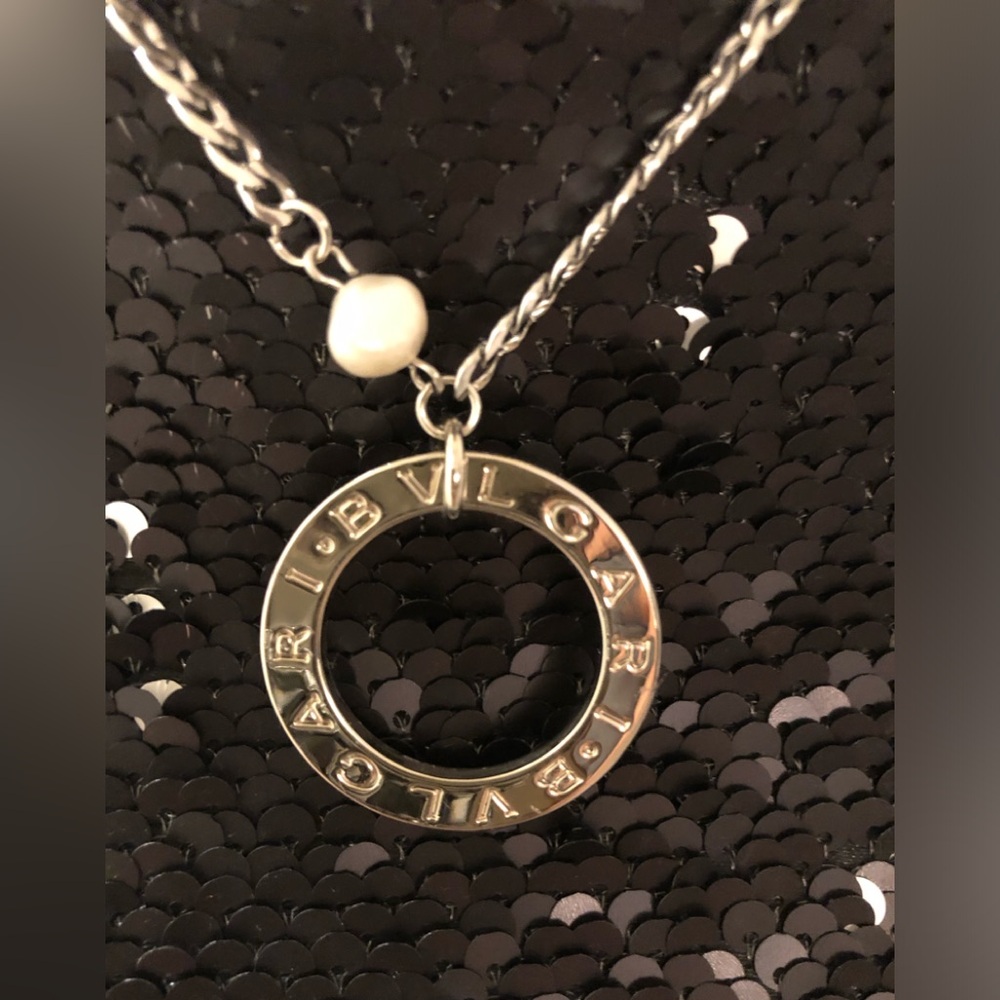 BVLGARI Pendant/Medallion Restyled on Titanium Steel Chain with Baroque Pearl